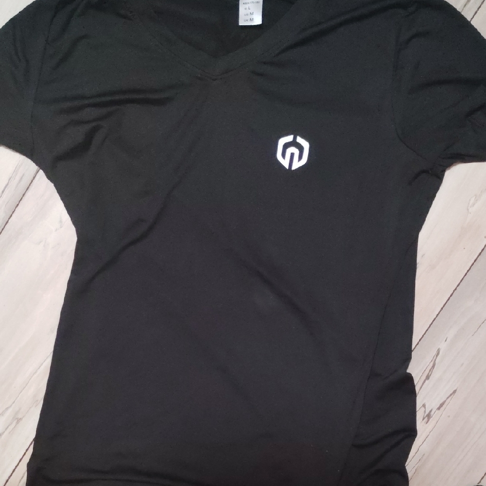 Athletic Black V-Neck T-Shirt with Logo
